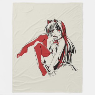 Couverture Polaire Anime Neko Fille au Chat, Douce Fourrure Piquante 