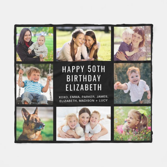 Couverture Polaire Anniversaire 8 Photo Personnalisée Noir (Devant (Horizontal))