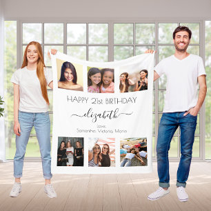 Couverture Polaire Anniversaire blanc photo collage amis