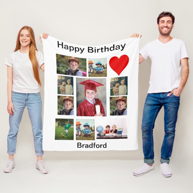Couverture Polaire Anniversaire moderne personnalisé 11 Photo Collage (En situation)