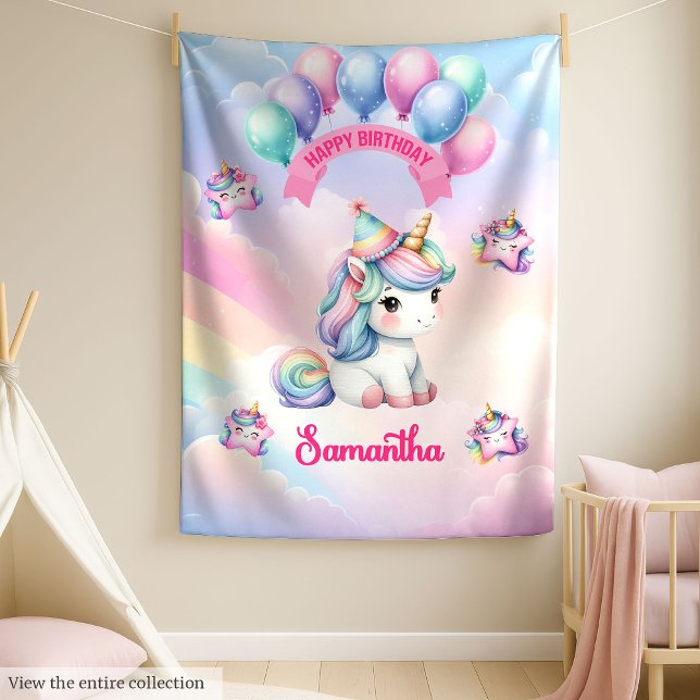 Couverture Polaire Anniversaire Pastel Unicorn Blanket pour fille (Birthday Pastel Unicorn Blanket for Girl)