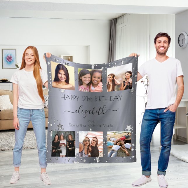 Couverture Polaire Anniversaire personnalisé photo collage argent mei (Créateur téléchargé)