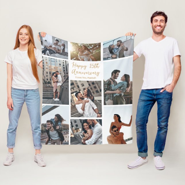 Couverture Polaire Anniversaire romantique personnalisé Photo Collage (En situation)