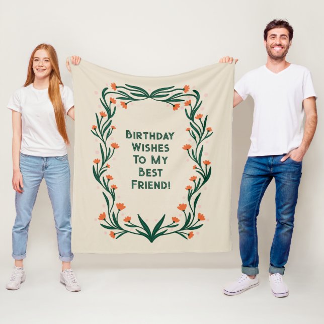 Couverture Polaire Anniversaire Souhaite cadre floral élégant (En situation)