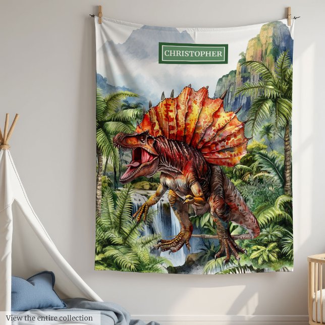 Couverture Polaire Antique Dinosaur Anniversaire de enfant personnali (Antique Dinosaur Personalized Kids Birthday Fleece Blanket)
