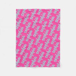 Couverture Polaire Aqua bleu nom personnalisé script bold rose chaud