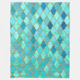 Couverture Polaire Aqua Turquoise Mint Gold Oriental Marocain Carrela