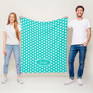 Couverture Polaire Aqua vert poka point personnalisé plaque de nom
