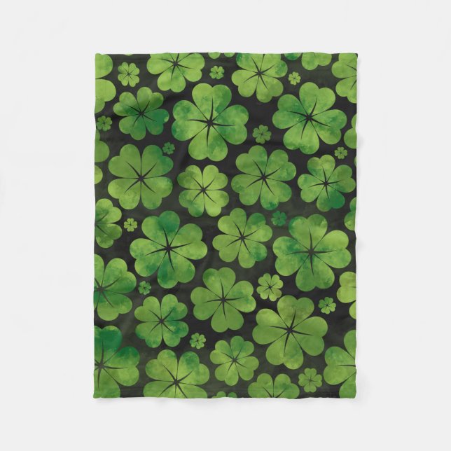 Couverture Polaire Aquarelle à quatre feuilles de Motif Shamrock Luck (Devant)