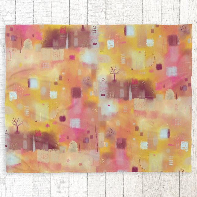 Couverture Polaire Aquarelle Abstraite moderne (Yellow and pink abstract landscape painting art fleece blanket)