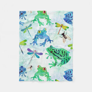 Couverture Polaire Aquarelle Arbre Grenouilles Dragonfly Nature