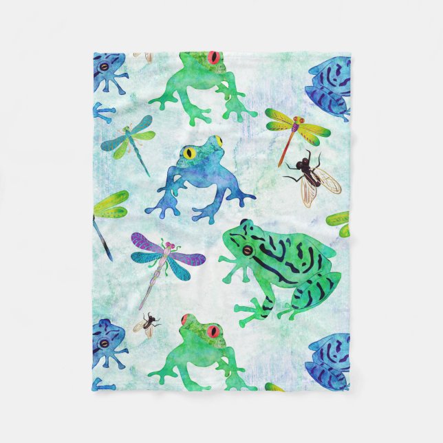 Couverture Polaire Aquarelle Arbre Grenouilles Dragonfly Nature (Devant)