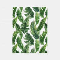 Aquarelle Banane Feuilles Tropical Fleece Blanket