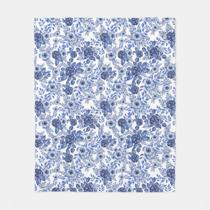 Couverture Polaire Aquarelle bleu motif floral