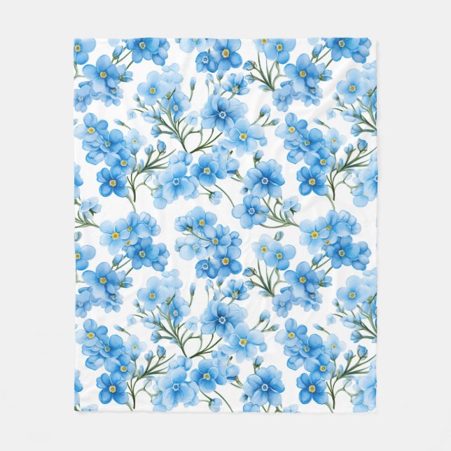 Couverture Polaire Aquarelle Bleu Oubliez-moi pas Motif Fleur (Devant)
