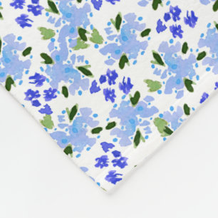 Couverture Polaire Aquarelle bleue Jardin Floral Blanche polaire