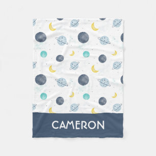 Couverture Polaire Aquarelle Blue Space Planet Motif