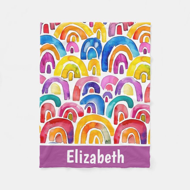 Couverture Polaire Aquarelle boho arc-en-ciel enfants personnalisés (Devant)