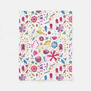 Couverture Polaire Aquarelle Botanique Fleur sauvage Peinture de haie