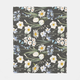 Couverture Polaire Aquarelle botanique, motif à ressort fleuri.