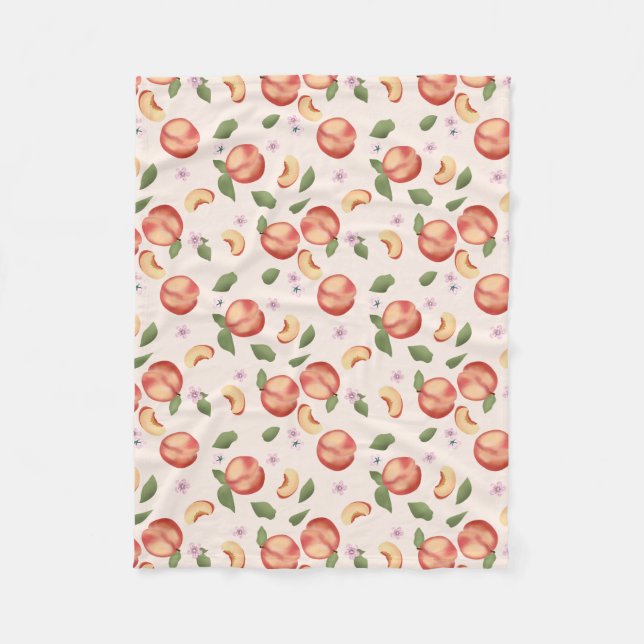 Couverture Polaire Aquarelle botanique Pêches et fleurs (Devant)