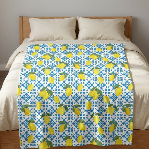 Couverture Polaire Aquarelle Carreau Bleu Jaune Citron Aquarelle