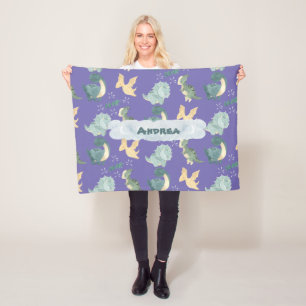 Couverture Polaire Aquarelle claire Dinosaure pourpre Horizontal