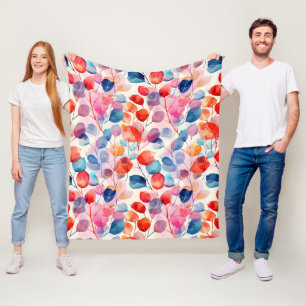 Couverture Polaire Aquarelle colorée Eucalyptus Feuilles