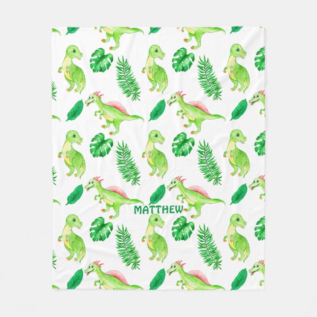 Couverture Polaire Aquarelle couleur mignonne Motif Jungle Dinosaur (Devant)