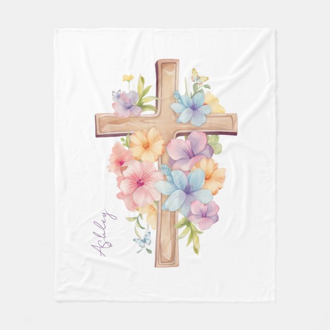 Couverture Polaire Aquarelle Croix de Pâques personnalisée (Devant)