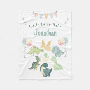 Couverture Polaire Aquarelle Cute Dino Personnalisée Turquoise Bébé B