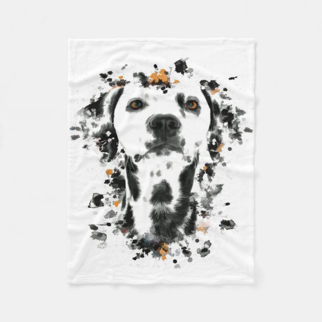 Couverture Polaire Aquarelle dalmate Art, mignonne visage de chien da (Devant)