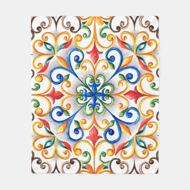 Couverture Polaire Aquarelle de majolica ornement (Devant)