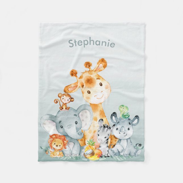 Couverture Polaire Aquarelle de Monnaie Grise Cute Safari Jungle Anim (Devant)