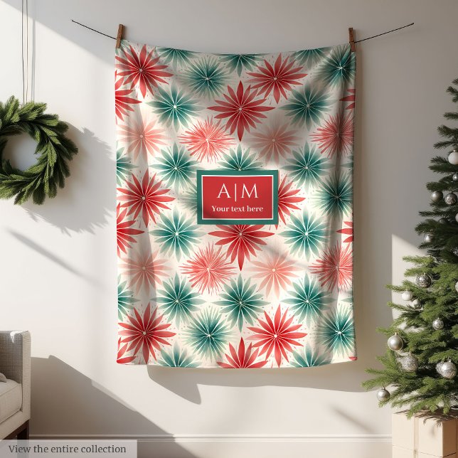 Couverture Polaire Aquarelle de monogramme vert rouge traditionnel (Monogram watercolor green red traditional fleece)