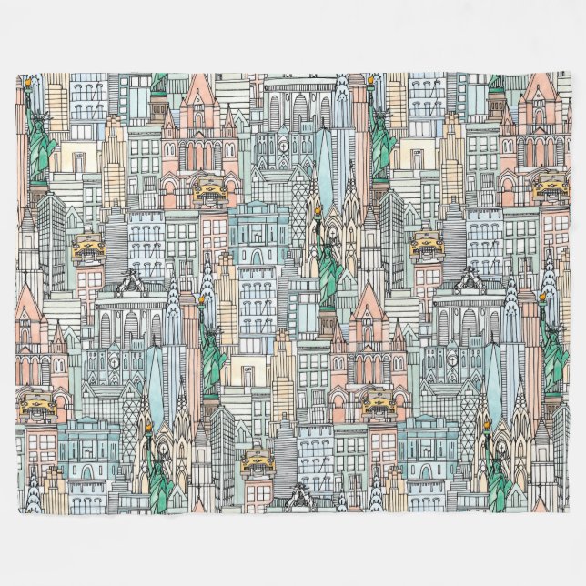 Couverture Polaire Aquarelle de New York (Devant (Horizontal))
