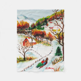 Couverture Polaire Aquarelle de Noël de montagne de tour de Sleigh