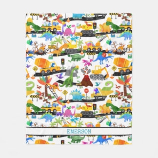 Couverture Polaire Aquarelle Dinosaure Construction Enfants mignonnes