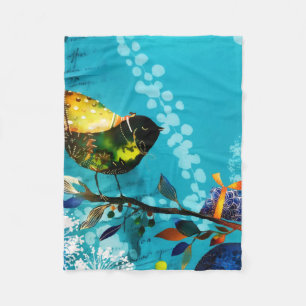 Couverture Polaire Aquarelle d'Oiseau de Chanson à l'élégance or