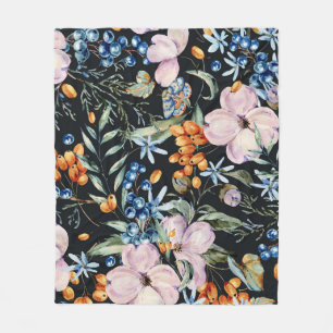 Couverture Polaire Aquarelle douce : Baies florales roses