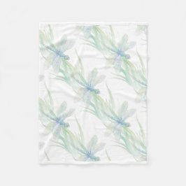 Couverture Polaire Aquarelle Dragonfly in Soft Blues & Green Art