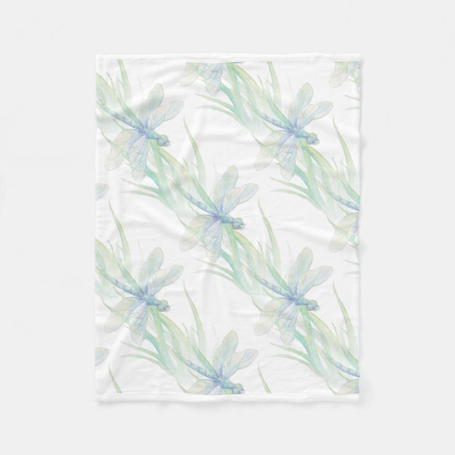 Couverture Polaire Aquarelle Dragonfly in Soft Blues & Green Art (Devant)