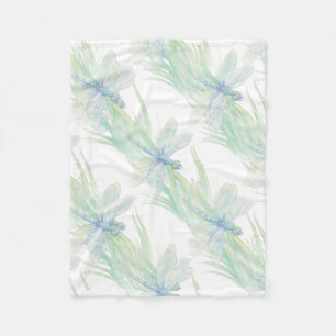 Couverture Polaire Aquarelle Dragonfly in Soft Blues & Green Art
