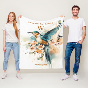 Couverture Polaire Aquarelle Élégant Monogramme De Colibri Avec Nom