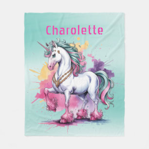 Couverture Polaire Aquarelle enchantée Unicorne fête d'anniversaire