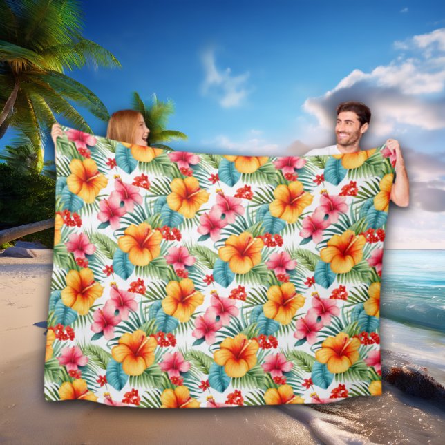 Couverture Polaire Aquarelle exotique Floral hawaïen (Créateur téléchargé)