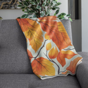 Couverture Polaire Aquarelle Feuilles Automnes - Foliage Automne Vibr