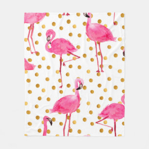 Couverture Polaire Aquarelle flamants roses avec matelas à points dor