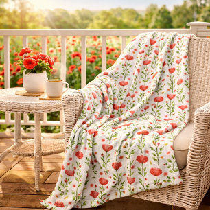 Couverture Polaire Aquarelle Fleur de Pavot Rose Corail