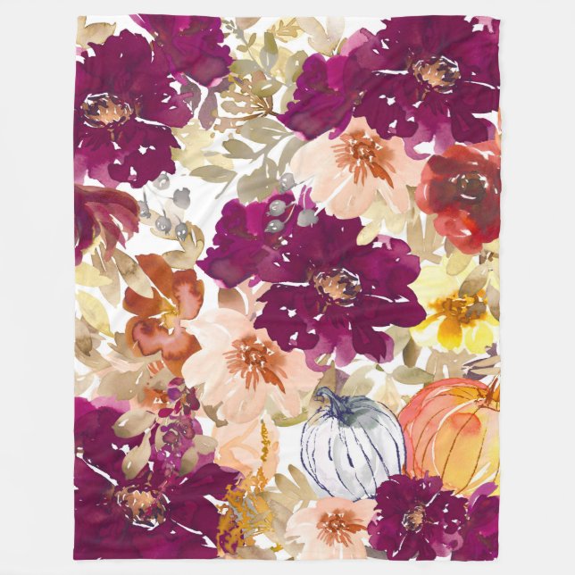 Couverture Polaire Aquarelle fleurs couleur automne (Devant)